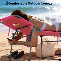 Chaise longue de soleil pliante avec trou pour le visage 75 x 28, fauteuil inclinable portable, dossier réglable 5 positions, comprend oreiller et poche latérale pour la plage