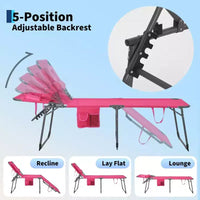Chaise longue de soleil pliante avec trou pour le visage 75 x 28, fauteuil inclinable portable, dossier réglable 5 positions, comprend oreiller et poche latérale pour la plage