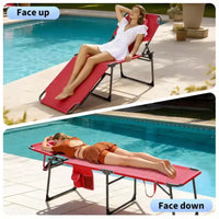 Chaise longue de soleil pliante avec trou pour le visage 75 x 28, fauteuil inclinable portable, dossier réglable 5 positions, comprend oreiller et poche latérale pour la plage