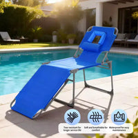Chaise longue de soleil pliante avec trou pour le visage 75 x 28, fauteuil inclinable portable, dossier réglable 5 positions, comprend oreiller et poche latérale pour la plage
