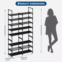 Meuble à chaussures vertical en métal à 8 niveaux avec étagères réglables, organisateur de placard haut et peu encombrant, noir