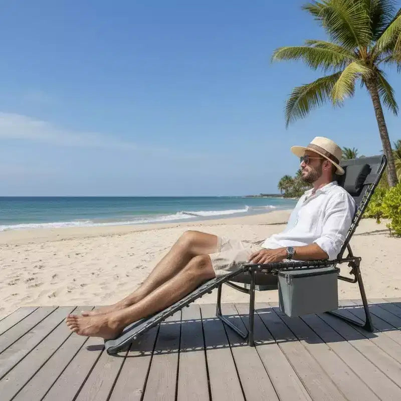 Chaise longue inclinable réglable 5 positions - 75, chaise de bronzage extérieure avec oreiller et poche latérale, transat pliant portable pour la plage (lot de 1)