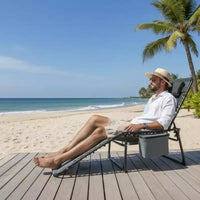 Chaise longue inclinable réglable 5 positions - 75, chaise de bronzage extérieure avec oreiller et poche latérale, transat pliant portable pour la plage (lot de 1)