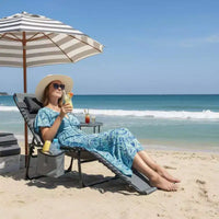 Chaise longue inclinable réglable 5 positions - 75, chaise de bronzage extérieure avec oreiller et poche latérale, transat pliant portable pour la plage (lot de 1)