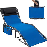 5-Position Adjustable Chaise Lounge - 75 Outdoor Sun Tanning Chair with Pillow & Side Pocket, Portable Folding Recliner for Beach(1-Pack)