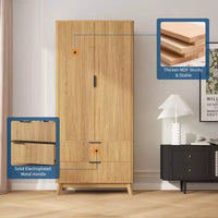 COZONY 71 Armoire de penderie avec tiroirs, meuble de rangement moderne en bois pour chambre à coucher avec étagères réglables et tringle à vêtements