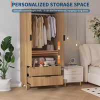 COZONY 71 Armoire de penderie avec tiroirs, meuble de rangement moderne en bois pour chambre à coucher avec étagères réglables et tringle à vêtements