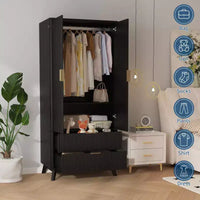 COZONY 71 Armoire de penderie avec tiroirs, meuble de rangement moderne en bois pour chambre à coucher avec étagères réglables et tringle à vêtements