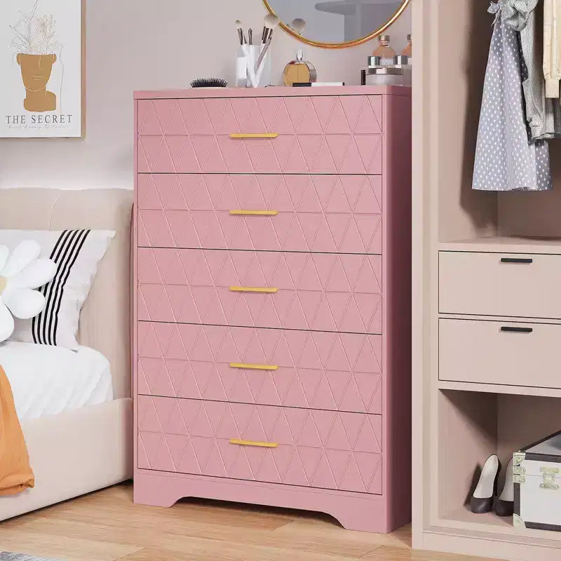 Commodes en bois 5 tiroirs pour chambre, coffre à tiroirs en bois avec poignées dorées pour placard, table de chevet moderne, armoire organiseur de rangement