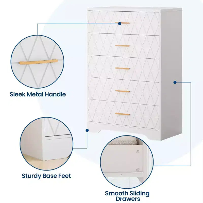 Commodes en bois 5 tiroirs pour chambre, coffre à tiroirs en bois avec poignées dorées pour placard, table de chevet moderne, armoire organiseur de rangement
