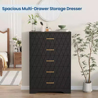 Commode en bois à 5 tiroirs pour chambre à coucher, commode en bois avec poignées dorées pour placard, table de chevet moderne, meuble de rangement.