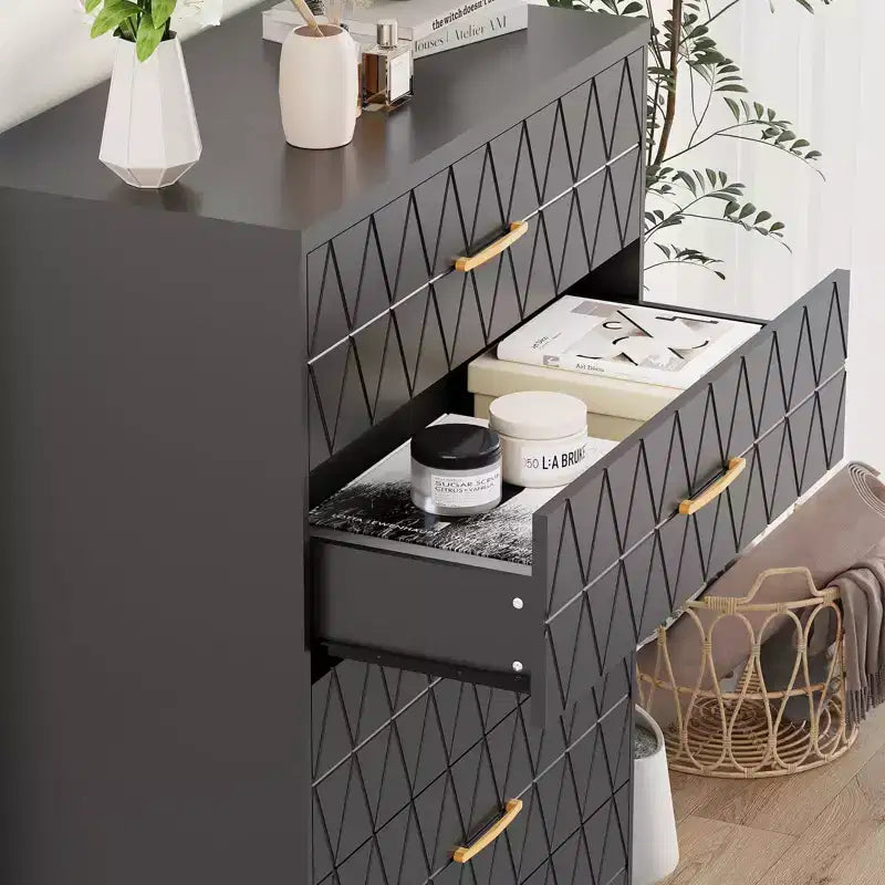 Commodes en bois 5 tiroirs pour chambre, coffre à tiroirs en bois avec poignées dorées pour placard, table de chevet moderne, armoire organiseur de rangement