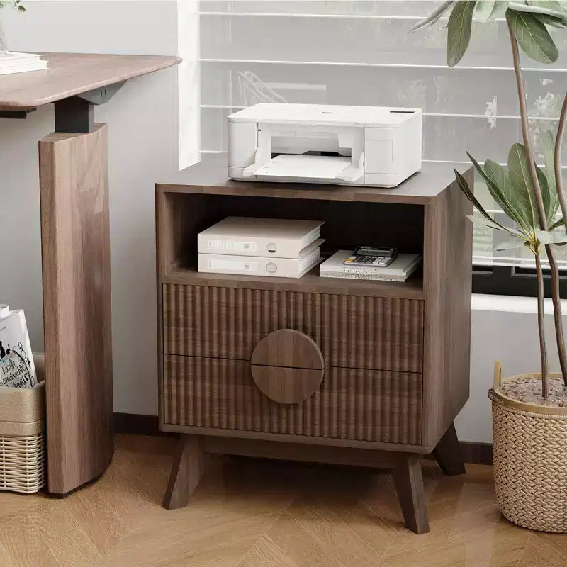 Table de chevet cannelée moderne, lot de 2, table de chevet en bois, 2 tiroirs et étagère de rangement ouverte, table d'appoint avec prises