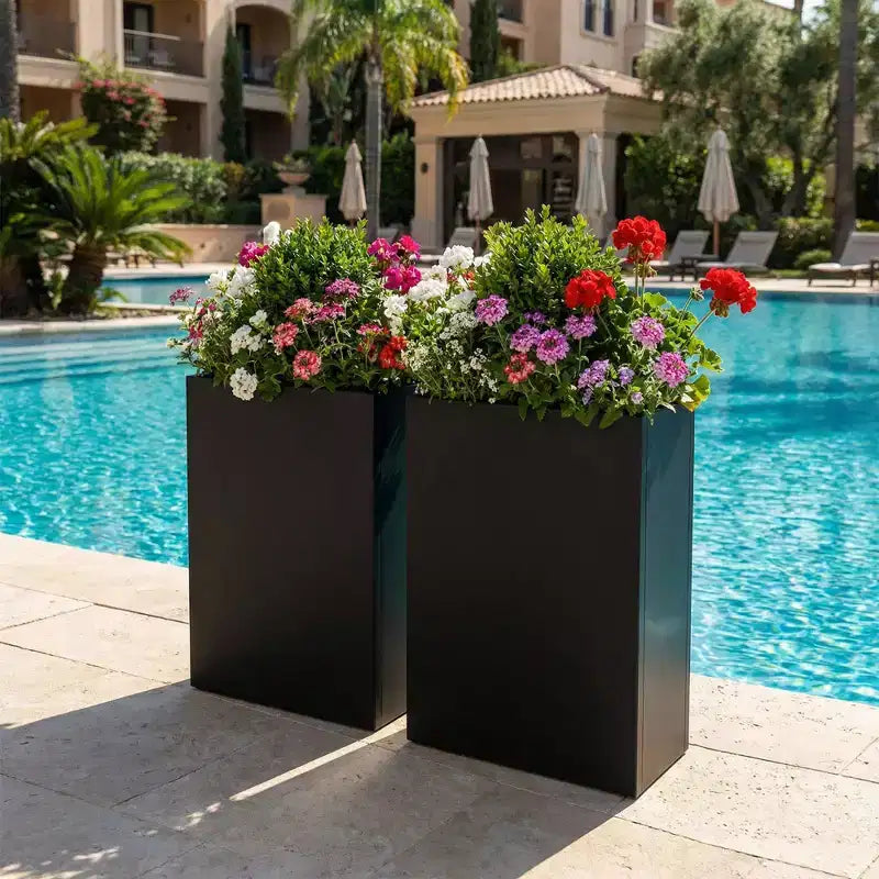 PexFix 2 pièces jardinières métalliques rectangulaires extérieures avec trous de drainage et étagère à insérer, grands pots de jardinière pour porche, patio, jardin, décor intérieur