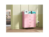 Commode avec station de recharge, commode haute 4 tiroirs en bois, grand meuble de rangement pour chambre, salon ou placard