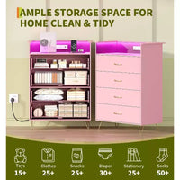 Commode avec station de recharge, commode haute 4 tiroirs en bois, grand meuble de rangement pour chambre, salon ou placard