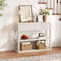 Console étroite de 88 cm de haut - Table d'entrée cannelée avec 2 tiroirs, 3 étagères, table de canapé en bois pour salon, couloir, hall d'entrée, entrée étroite