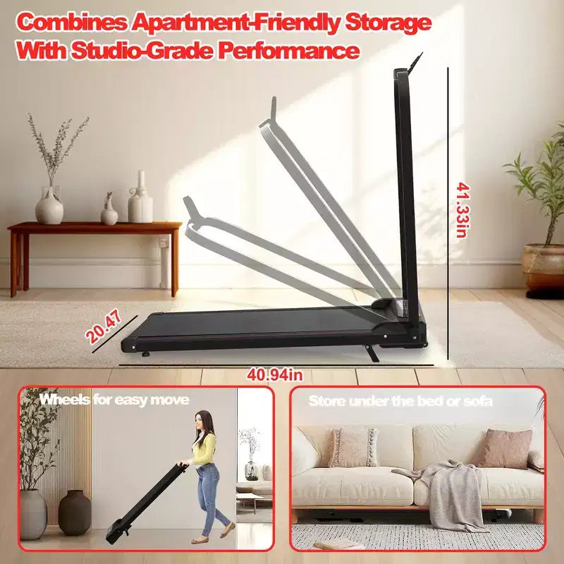 Tapis roulant pliable Whisen 2 en 1 amélioré, équipement d'exercice à domicile, tapis de marche sous le bureau avec barre de maintien et inclinaison