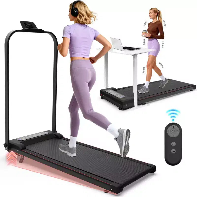 Tapis roulant pliable Whisen 2 en 1 amélioré, équipement d'exercice à domicile, tapis de marche sous le bureau avec barre de maintien et inclinaison