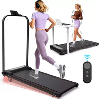 Tapis roulant pliable Whisen 2 en 1 amélioré, équipement d'exercice à domicile, tapis de marche sous le bureau avec barre de maintien et inclinaison