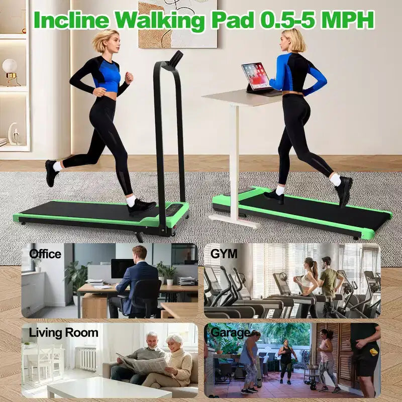 Tapis roulant pliable Whisen 2 en 1 amélioré, équipement d'exercice à domicile, tapis de marche sous le bureau avec barre de maintien et inclinaison
