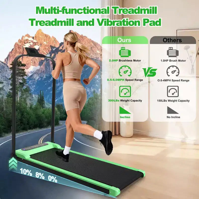 Tapis roulant pliable Whisen 2 en 1 amélioré, équipement d'exercice à domicile, tapis de marche sous le bureau avec barre de maintien et inclinaison