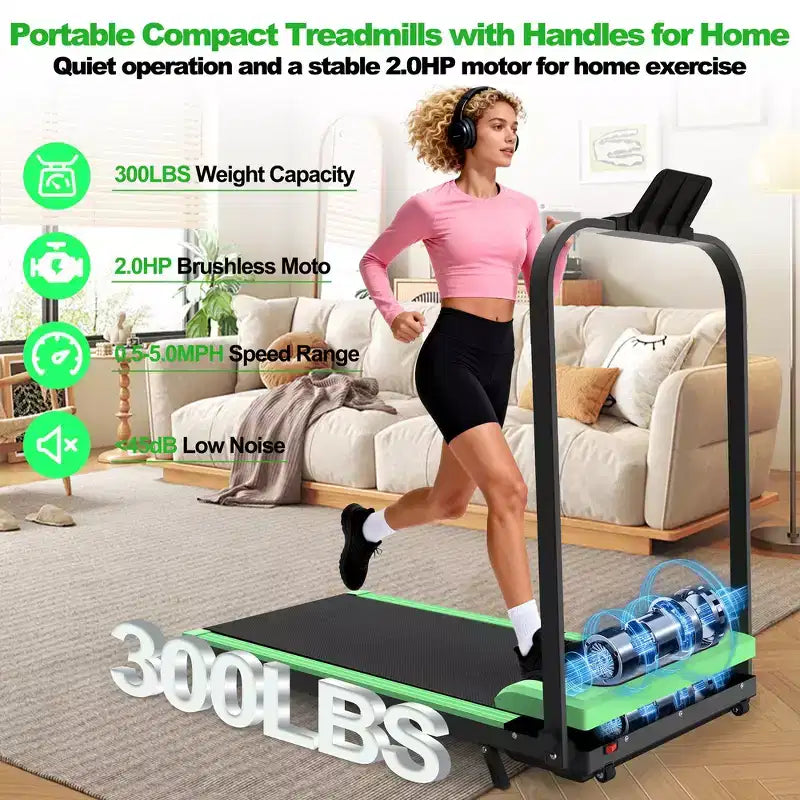 Tapis roulant pliable Whisen 2 en 1 amélioré, équipement d'exercice à domicile, tapis de marche sous le bureau avec barre de maintien et inclinaison