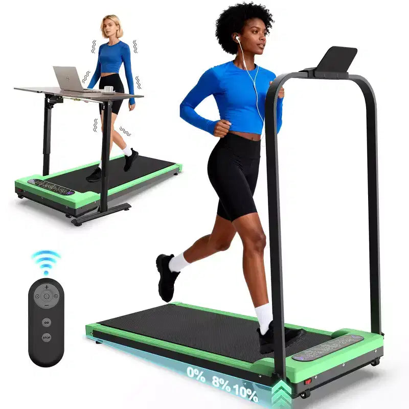 Tapis roulant pliable Whisen 2 en 1 amélioré, équipement d'exercice à domicile, tapis de marche sous le bureau avec barre de maintien et inclinaison