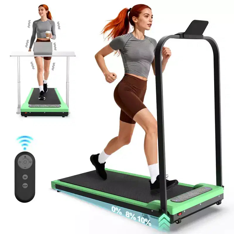 Tapis roulant pliable Whisen 2 en 1 amélioré, équipement d'exercice à domicile, tapis de marche sous le bureau avec barre de maintien et inclinaison