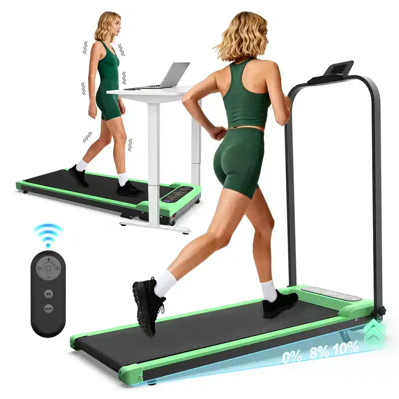 Tapis roulant pliable Whisen 2 en 1 amélioré, équipement d'exercice à domicile, tapis de marche sous le bureau avec barre de maintien et inclinaison