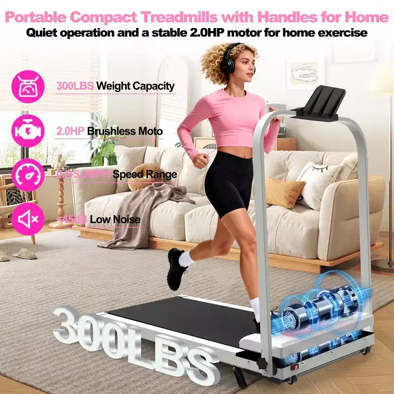 Tapis roulant pliable Whisen 2 en 1 amélioré, équipement d'exercice à domicile, tapis de marche sous le bureau avec barre de maintien et inclinaison