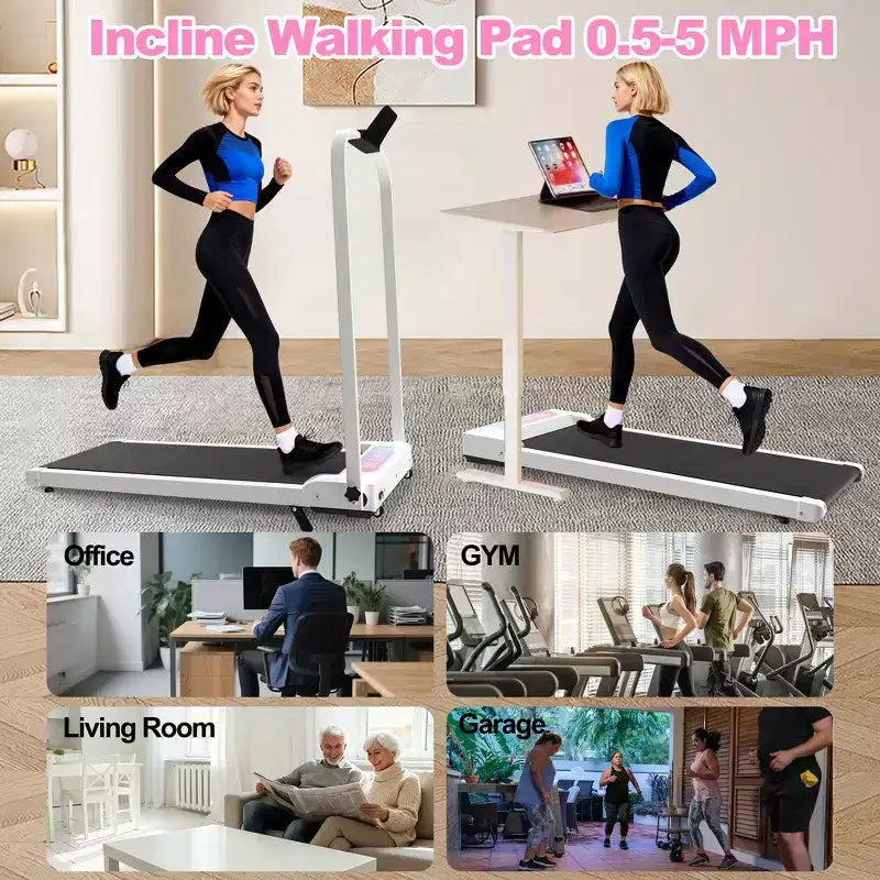 Tapis roulant pliable Whisen 2 en 1 amélioré, équipement d'exercice à domicile, tapis de marche sous le bureau avec barre de maintien et inclinaison