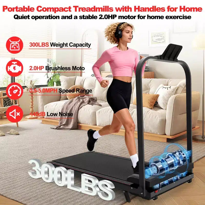 Tapis roulant pliable Whisen 2 en 1 amélioré, équipement d'exercice à domicile, tapis de marche sous le bureau avec barre de maintien et inclinaison