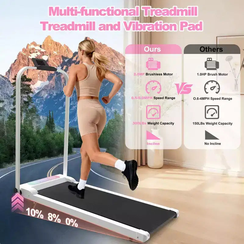 Tapis roulant pliable Whisen 2 en 1 amélioré, équipement d'exercice à domicile, tapis de marche sous le bureau avec barre de maintien et inclinaison