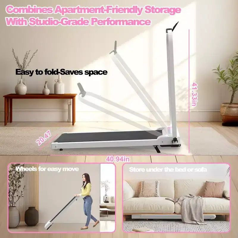 Tapis roulant pliable Whisen 2 en 1 amélioré, équipement d'exercice à domicile, tapis de marche sous le bureau avec barre de maintien et inclinaison