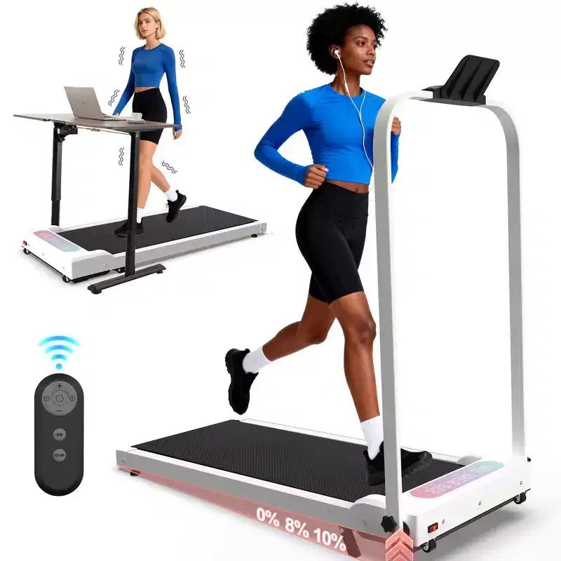 Tapis roulant pliable Whisen 2 en 1 amélioré, équipement d'exercice à domicile, tapis de marche sous le bureau avec barre de maintien et inclinaison