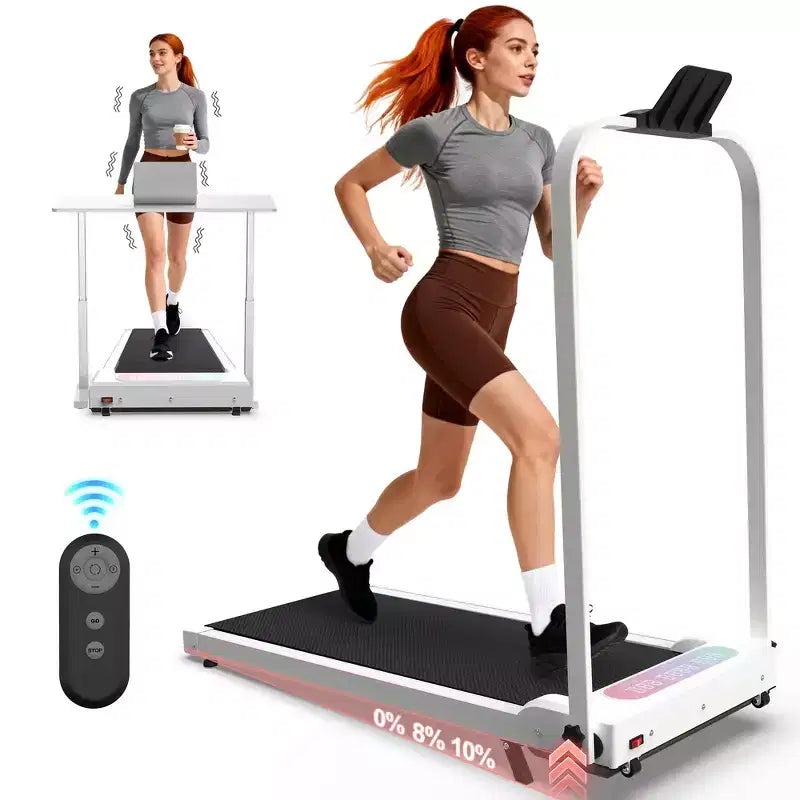 Tapis roulant pliable Whisen 2 en 1 amélioré, équipement d'exercice à domicile, tapis de marche sous le bureau avec barre de maintien et inclinaison