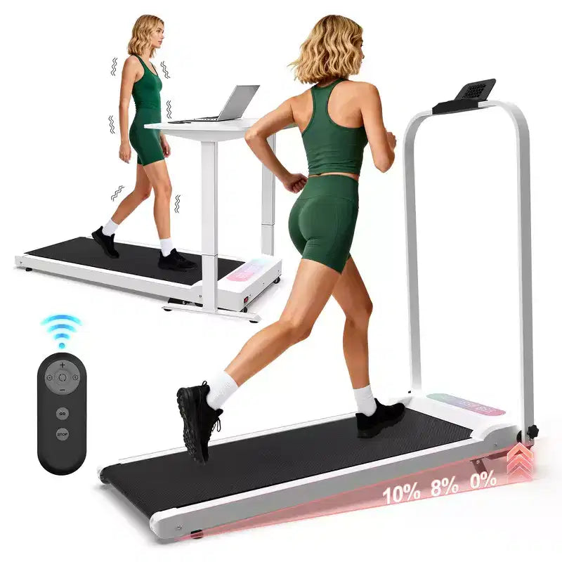 Tapis roulant pliable Whisen 2 en 1 amélioré, équipement d'exercice à domicile, tapis de marche sous le bureau avec barre de maintien et inclinaison