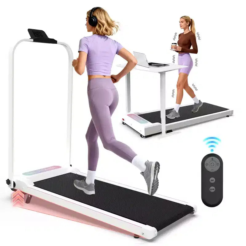 Tapis roulant pliable Whisen 2 en 1 amélioré, équipement d'exercice à domicile, tapis de marche sous le bureau avec barre de maintien et inclinaison