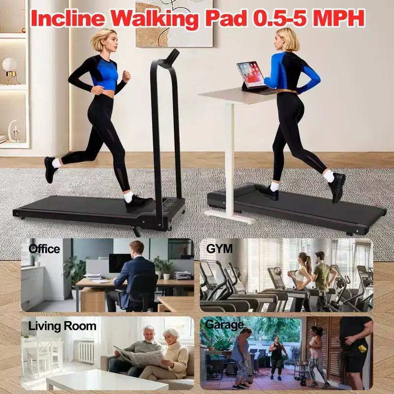 Tapis roulant pliable Whisen 2 en 1 amélioré, équipement d'exercice à domicile, tapis de marche sous le bureau avec barre de maintien et inclinaison