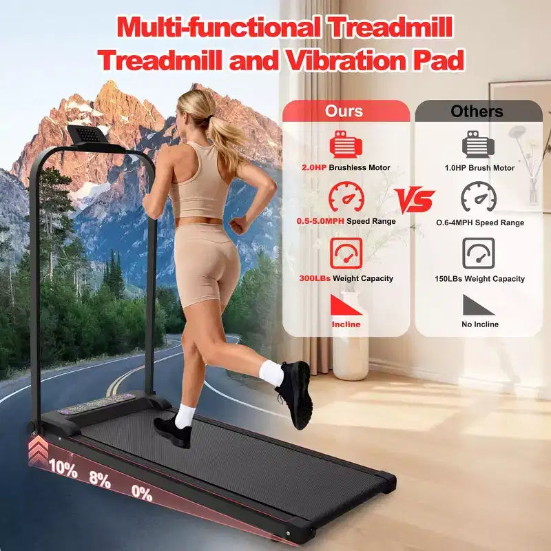 Tapis roulant pliable Whisen 2 en 1 amélioré, équipement d'exercice à domicile, tapis de marche sous le bureau avec barre de maintien et inclinaison