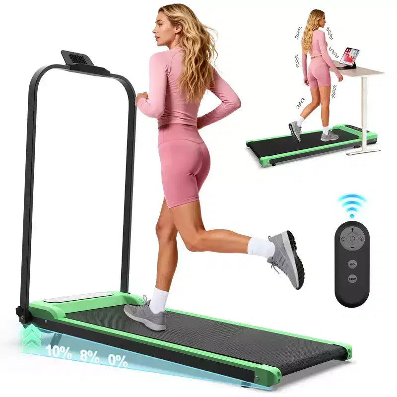 Tapis roulant pliable Whisen 2 en 1 amélioré, équipement d'exercice à domicile, tapis de marche sous le bureau avec barre de maintien et inclinaison