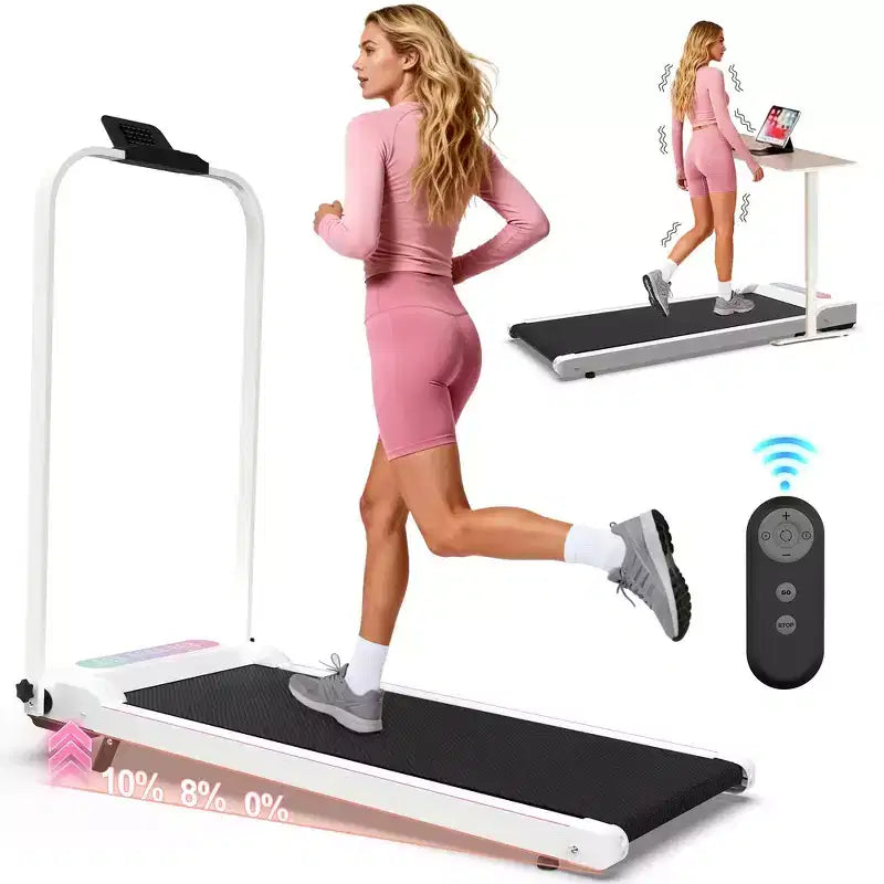 Tapis roulant pliable Whisen 2 en 1 amélioré, équipement d'exercice à domicile, tapis de marche sous le bureau avec barre de maintien et inclinaison