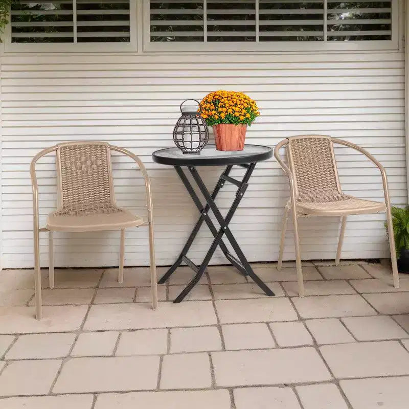 Karl Home Chaises de salle à manger d'extérieur empilables en rotin tressé PE, lot de 2