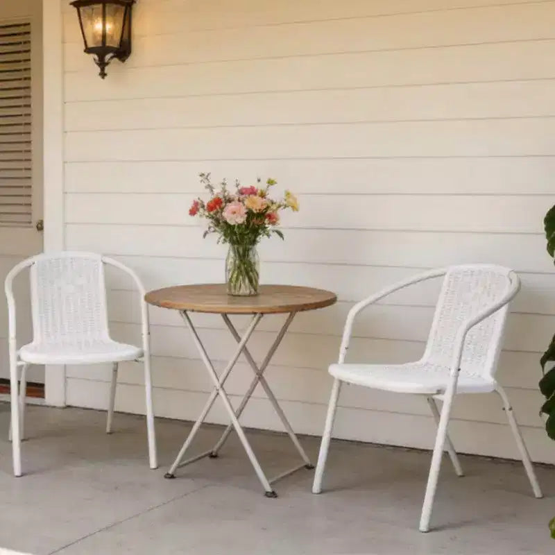 Karl Home Chaises de salle à manger d'extérieur empilables en rotin tressé PE, lot de 2