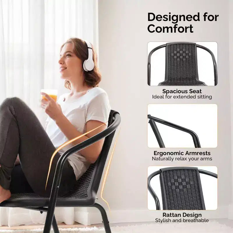 Karl Home Chaises de salle à manger d'extérieur empilables en rotin tressé PE, lot de 2