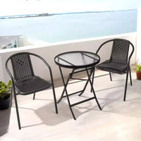Karl Home Chaises de salle à manger d'extérieur empilables en rotin tressé PE, lot de 2