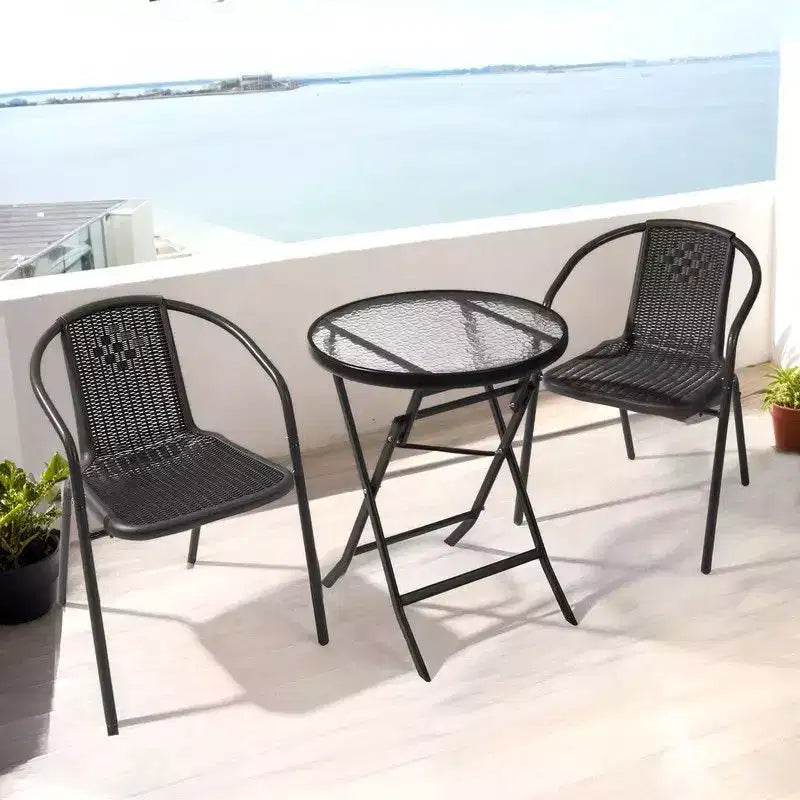 Karl Home Chaises de salle à manger d'extérieur empilables en rotin tressé PE, lot de 2