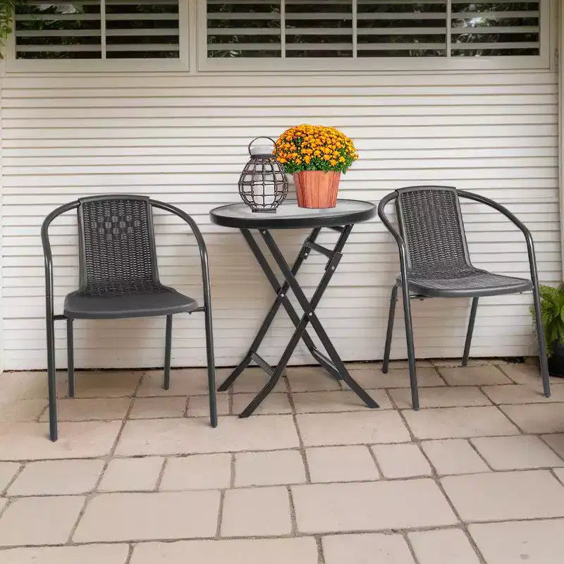 Karl Home Chaises de salle à manger d'extérieur empilables en rotin tressé PE, lot de 2