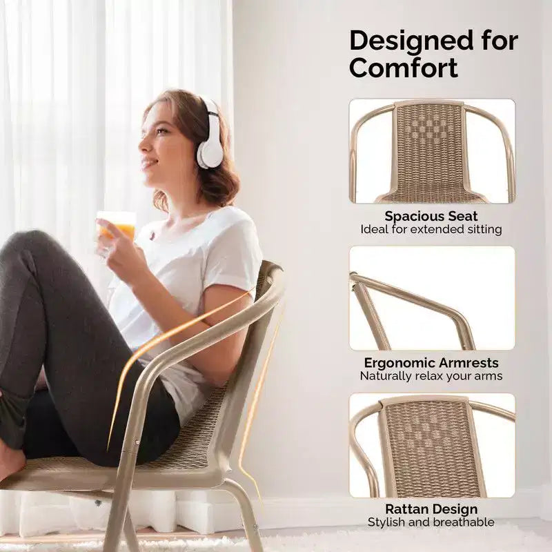 Karl Home Chaises de salle à manger d'extérieur empilables en rotin tressé PE, lot de 2